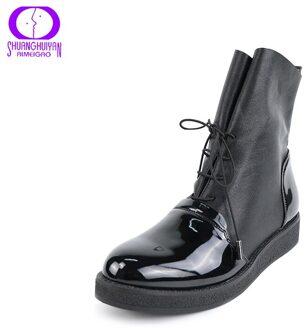 Aimeigao Lente Herfst Casual Enkellaars Vrouwelijke Lace-Up Ronde Neus Lage Hakken Schoenen Korte Pluche Outdoor Schoenen voor Vrouwen 8