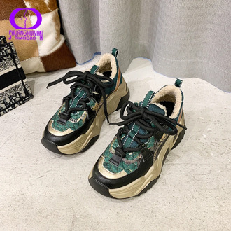 AIMEIGAO Winter Warm Bling Patchwork Sneakers Women 2020 Korean Gold Mesh Fleece High Heel Shoes Ladies Zipper Thick Sneaker Ins