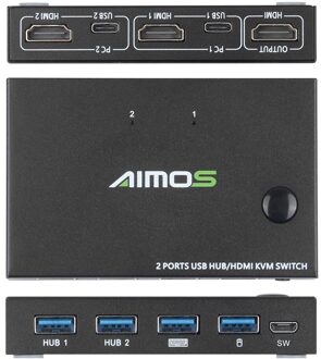 Aimos Выключатель Usb Kvm Switch AM-KVM 201CL/Cc 2-In-1 Usb 2.0 Usb Schakelaar Voor 2K * 4K 2 Hosts 1 Monitor/Toetsenbord Muis Set AM-KVM201CC