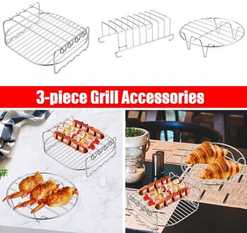 Air Friteuse Accessoires Lucht Friteuse Rack Set Van 3 Multifunctionele 7 Inch Dubbele Laag Rek Metalen Houder Voor bbq