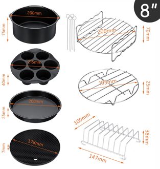Air Friteuse Accessoires Set Bakken Mand Pizza Plaat Grill Pot Keuken Koken Tool 8Inch 5.3-5.8QT friteuse Onderdelen 11stk reeks A