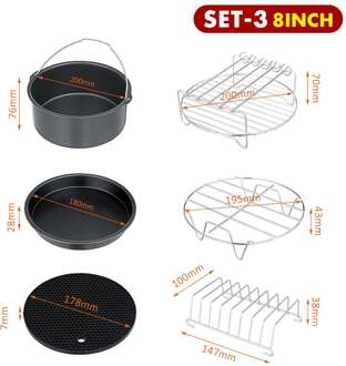 Air Friteuse Accessoires Set Bakken Mand Pizza Plaat Grill Pot Keuken Koken Tool 8Inch 5.3-5.8QT friteuse Onderdelen 11stk reeks B