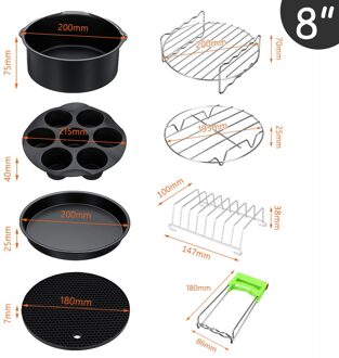 Air Friteuse Accessoires Set Bakken Mand Pizza Plaat Grill Pot Keuken Koken Tool 8Inch 5.3-5.8QT friteuse Onderdelen 12stk reeks A