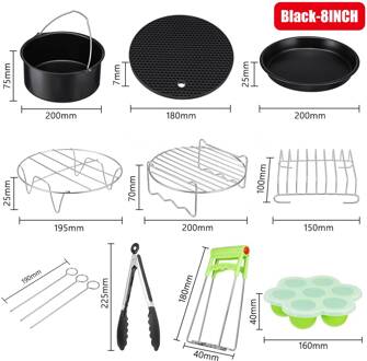 Air Friteuse Accessoires Set Bakken Mand Pizza Plaat Grill Pot Keuken Koken Tool 8Inch 5.3-5.8QT friteuse Onderdelen 12stk reeks B