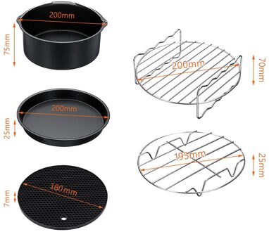 Air Friteuse Accessoires Set Bakken Mand Pizza Plaat Grill Pot Keuken Koken Tool 8Inch 5.3-5.8QT friteuse Onderdelen 9stk reeks