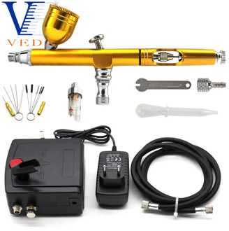 Airbrush Sets Gold 0.3mm Airbrush With Mini Compressor No Automatic Shutdown And Cleaning Tools Kits For Makeup Model Painting