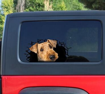 Airedale Terrier 3D Sticker, Gebarsten Raamstickers, Airedale Terrier Decal