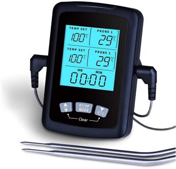 Airmsen Voedsel Thermometer Keuken Thermometer Digitale Thermometer Vlees Bbq Thermometer Dual Probe Waterdichte Koken Gereedschap zwart