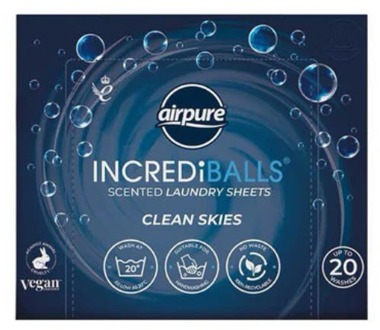Airpure Dryer Sheets Airpure Incrediballs Scented Laundry Sheets Clean Skies 20 st