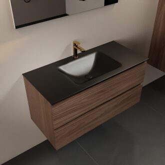 AIVY 100cm badmeubel Mocha, wastafel Urban solid surface midden 1 kraangat (AI-351321URBAN-SI - AI-M100MOMI)