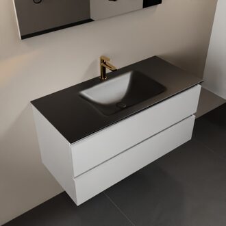 AIVY 100cm badmeubel Talc, wastafel Urban solid surface midden 1 kraangat (AI-351321URBAN-SI - AI-M100TAMI)