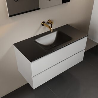 AIVY 100cm badmeubel Talc, wastafel Urban solid surface midden zonder kraangat (AI-351321URBAN-NO - AI-M100TAMI)