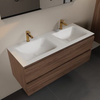 AIVY 120cm badmeubel Mocha, wastafel Talc solid surface dubbel 2 kraangaten (AI-351651TALC-SI - AI-M120MODU)