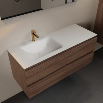 AIVY 120cm badmeubel Mocha, wastafel Talc solid surface links 1 kraangat (AI-351631TALC-SI - AI-M120MOLI)