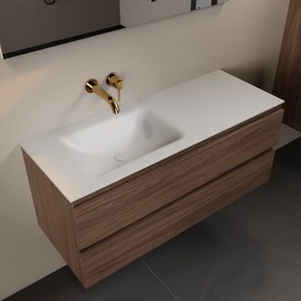 AIVY 120cm badmeubel Mocha, wastafel Talc solid surface links zonder kraangat (AI-351631TALC-NO - AI-M120MOLI)