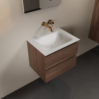 AIVY 60cm badmeubel Mocha, wastafel Talc solid surface midden zonder kraangat (AI-351111TALC-NO - AI-M60MOMI)