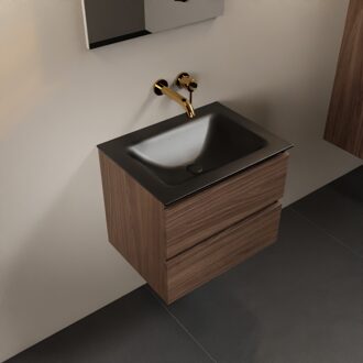 AIVY 60cm badmeubel Mocha, wastafel Urban solid surface midden zonder kraangat (AI-351111URBAN-NO - AI-M60MOMI)