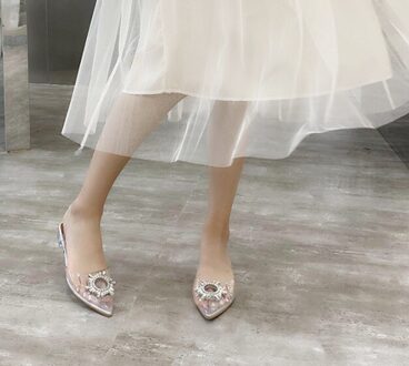 AIYKAZYSDL Vrouwen Sandalen Kristal Strass Platte Hakken Slingback Back Strap Transparante Vierkante Hakken Bruiloft Jelly Schoenen 4.5