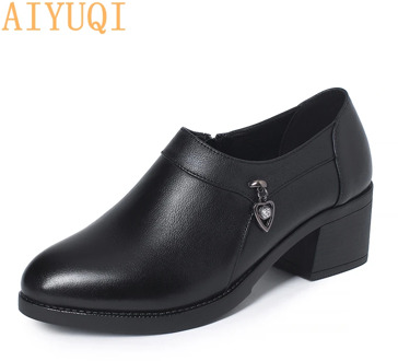 AIYUQI Ladies Shoes Spring 2020 New Large Size 41 42 43 Middle Heels Women's Fashion Shoes Genuine Lenather Shoes Women