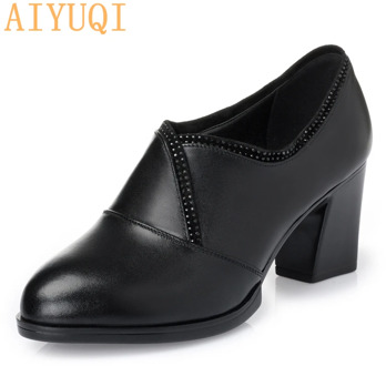 AIYUQI Woman Shoes 2020 Spring Casual Thick With Deep Mouth Singles Shoes Genuine Leather Business Dress Shoes Women
