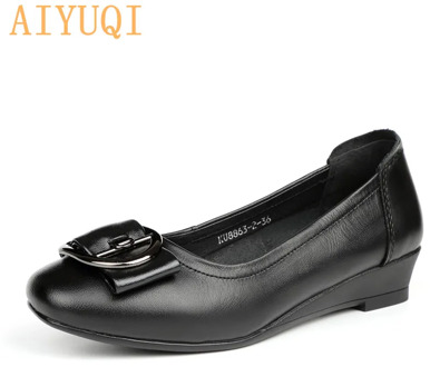 AIYUQI Women Shoes New Shoes Wedges Mother Shoes Not Tired Walking Casual Low Heel 2020 Spring Genuine Leather Lady Black Gray