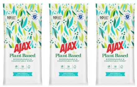 Ajax Reinigingsdoekjes Ajax Plant Based Biodegradable & Compostable Wipes Citrus Mint Scent 3 x 50 st