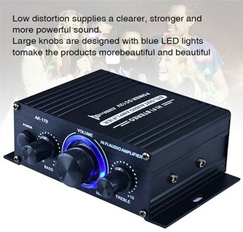 AK170 Mini Hifi Audio Eindversterker Stereo Audio Versterker Met Led-verlichting Karaoke Eindversterker