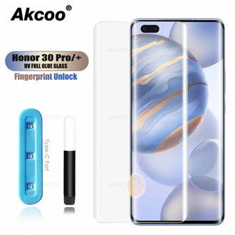 Akcoo UV Full adhesive tempered glass for Honor 30 Pro Screen Protector Touch sensitive for Honor 30 pro plus glass film
