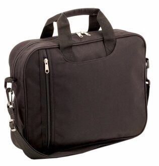 Aktetas met schouderband - zwart - 2-vaks - 37 x 29 cm - laptoptas - polyester