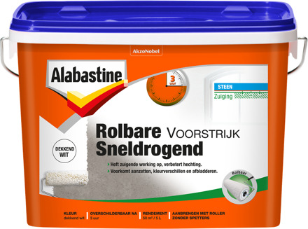 Alabastine Rolbare Voorstrijk Sneldrogend | 2PL | Wit | 5L - 5616104