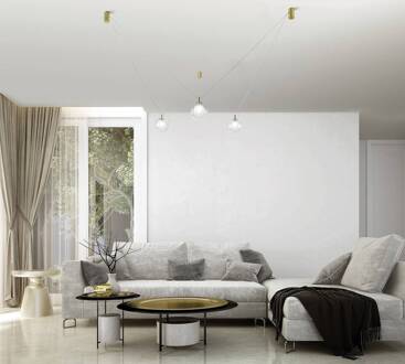 Aladino hanglamp, 3-lamps, helder/goud, glas, gedecentraliseerd transparant, goud