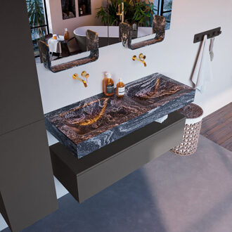 Alan DLux badmeubel 120cm dark grey 1 lade met wastafel lava dubbel zonder kraangat