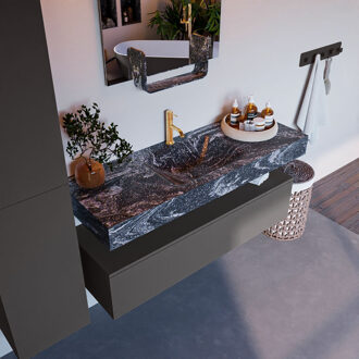 Alan DLux badmeubel 130cm dark grey 1 lade met wastafel lava midden 1 kraangat