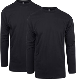 Alan Red Longsleeve T-shirt Virginia 2Pack Ronde Hals Black  S Zwart
