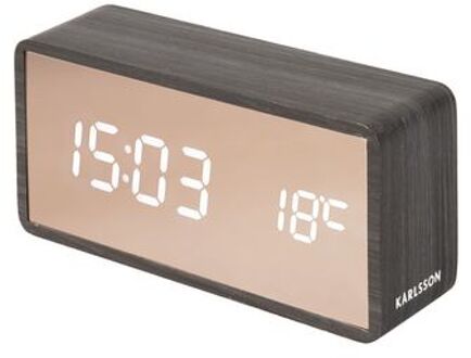 Alarm clock Copper Mirror LED black wood veneer Zwart