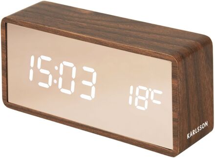 Alarm clock Copper Mirror LED dark wood veneer Bruin