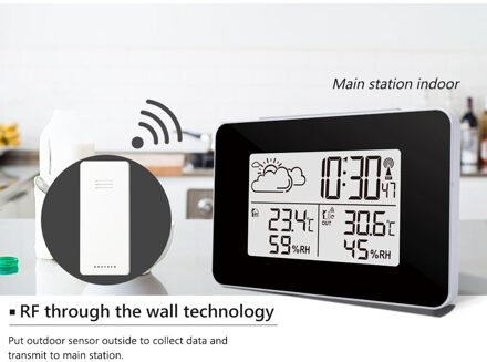 Alarm Clock Digital Watch Wireless Sensor Temperature Humidity Forecast Snooze Table Clocks DCF Weather Station Home Decor zwart