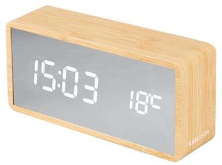 Alarm clock Silver Mirror LED light wood veneer Bruin