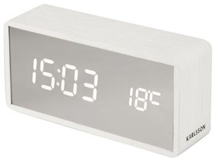 Alarm clock Silver Mirror LED white wood veneer Wit