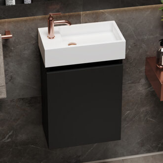 Alaska toiletmeubel mat zwart 40x22cm met solid surface fontein links