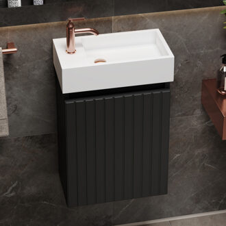 Alaska toiletmeubel ribbelfront mat zwart 40x22cm met solid surface fontein links