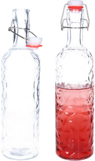 Alessandro Beugelfles/weckfles - 2x - gedecoreerd glas - transparant - luchtdicht - 1,1 liter