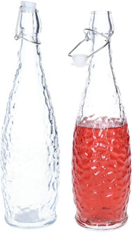 Alessandro Beugelfles/weckfles - 2x - gedecoreerd glas - transparant - luchtdicht - 1 liter