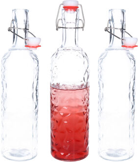 Alessandro Beugelfles/weckfles - 3x - gedecoreerd glas - transparant - luchtdicht - 1,1 liter