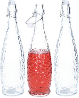 Alessandro Beugelfles/weckfles - 3x - gedecoreerd glas - transparant - luchtdicht - 1 liter