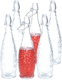 Alessandro Beugelfles/weckfles - 6x - gedecoreerd glas - transparant - luchtdicht - 1 liter