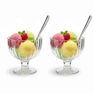 Alessandro ijscoupe Bali - 2x stuks - glas - kristal - 270 ml - 10 x 10 x 10 cm - ijs schaaltjes Transparant