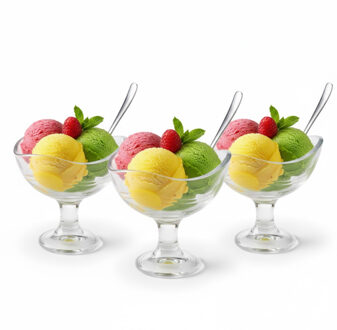 Alessandro ijscoupe Maui - 3x stuks - glas - kristal - 180 ml - 10 x 10 x 10 cm - ijs schaaltjes