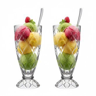 Alessandro ijscoupe Zanzibar - 2x stuks - glas - kristal - 360 ml - 18 x 8 cm - ijs glazen Transparant