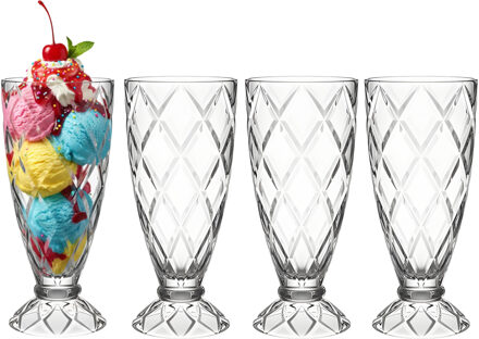 Alessandro ijscoupe Zanzibar - 4x stuks - glas - kristal - 360 ml - 18 x 8 cm - ijs glazen